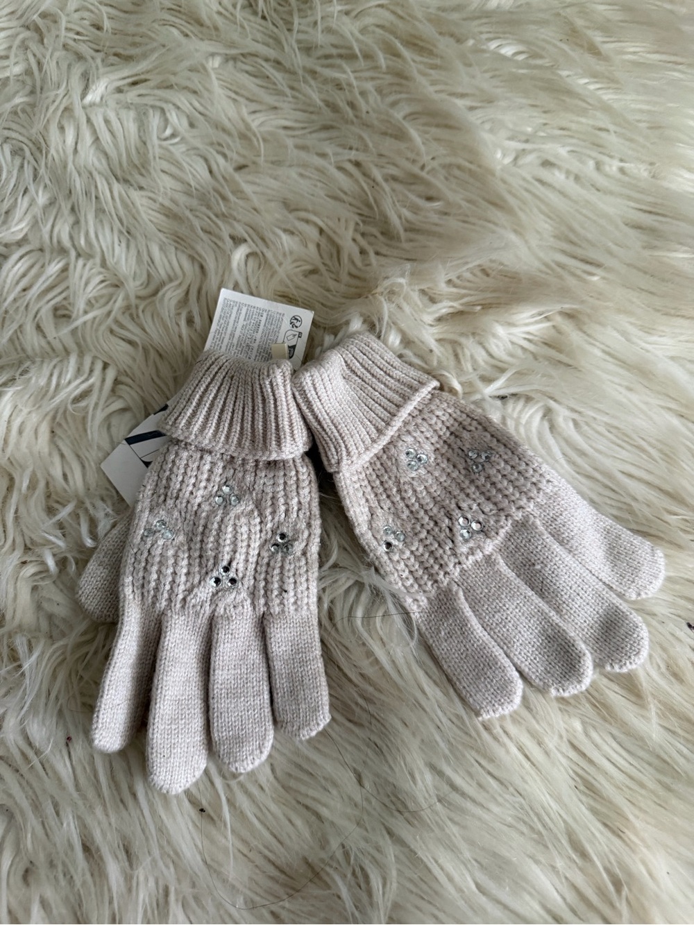 Zara Kids Beige Knit Gloves with Sparkle Detail